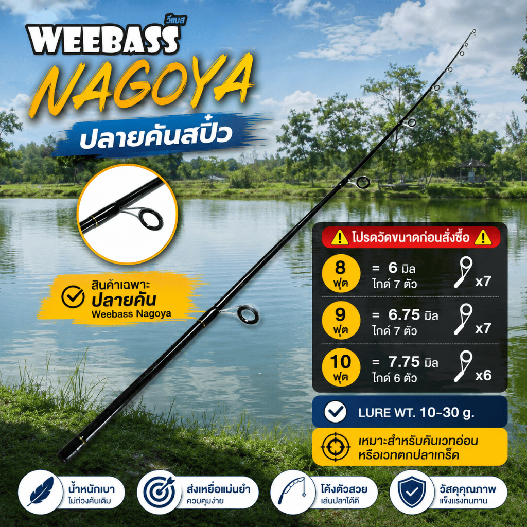[ ของแท้ ] ปลายคันสปิ๋ว Weebass Nagoya | ปลายคันเบ็ด 8 9 10 ฟุต อะไหล่ปลายคัน Lure 10-30g เวทอ่อน ตร