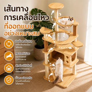 ตัวคอนโดแมวใหญ่ 240CM หนาพิเศษ แมว 1-15 รับน้ำหนักได้มาก คอนโดแมวไม้ คอนโดแมวไม้จริง condoแมว คอนโดแมวสีขาว ของเล่นแมว