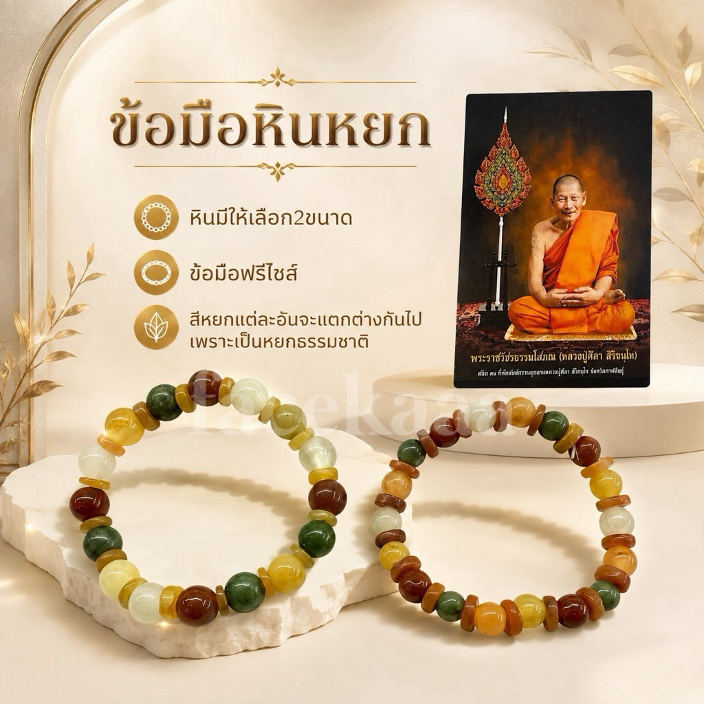 กำไลข้อมือหินหยกหลวงปู่ศิลา หยกขนาด8,10 มิล ปรับไซส์ได้ตามขนาดข้อมือ