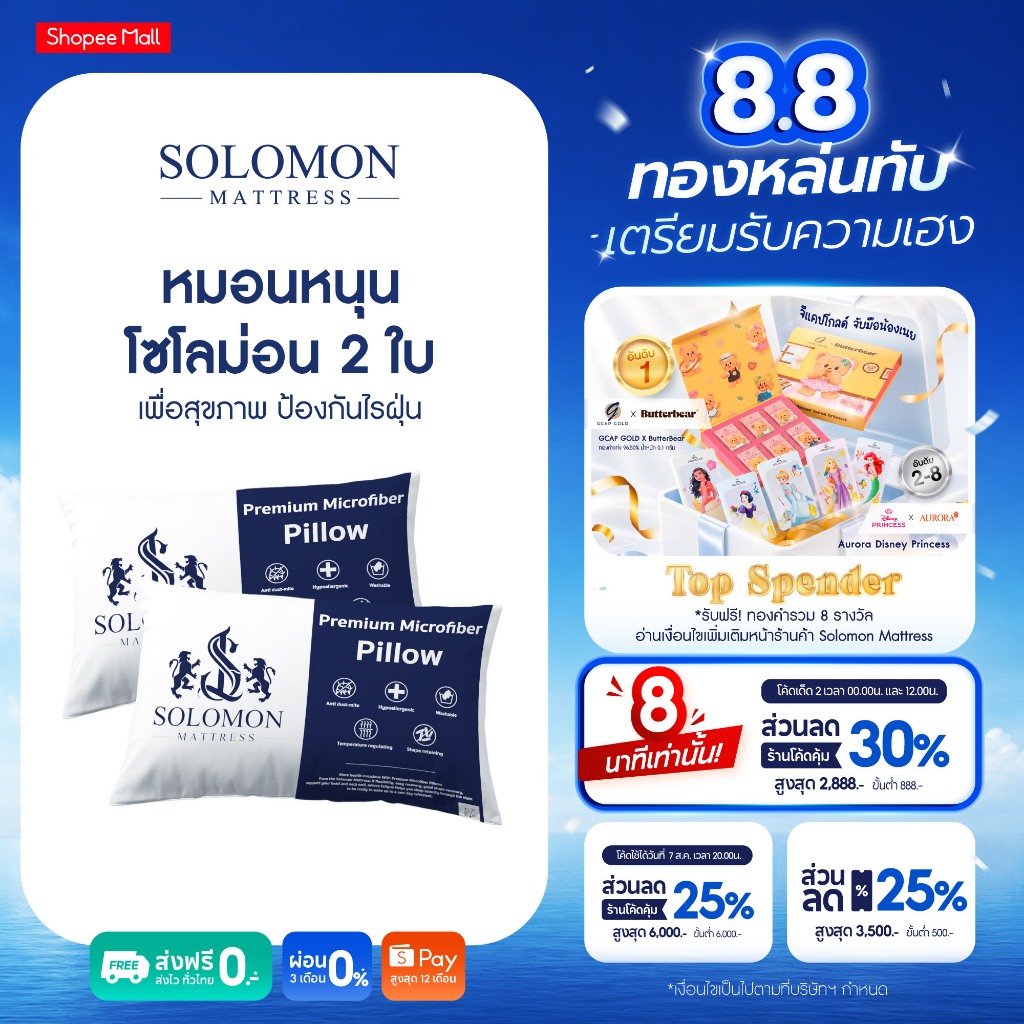 Solomon หมอนหนุนใยสังเคราะห์ นุ่มสบาย น้ำหนักเบา รองรับต้นคอได้อย่างดี เซ็ท 2 ใบ