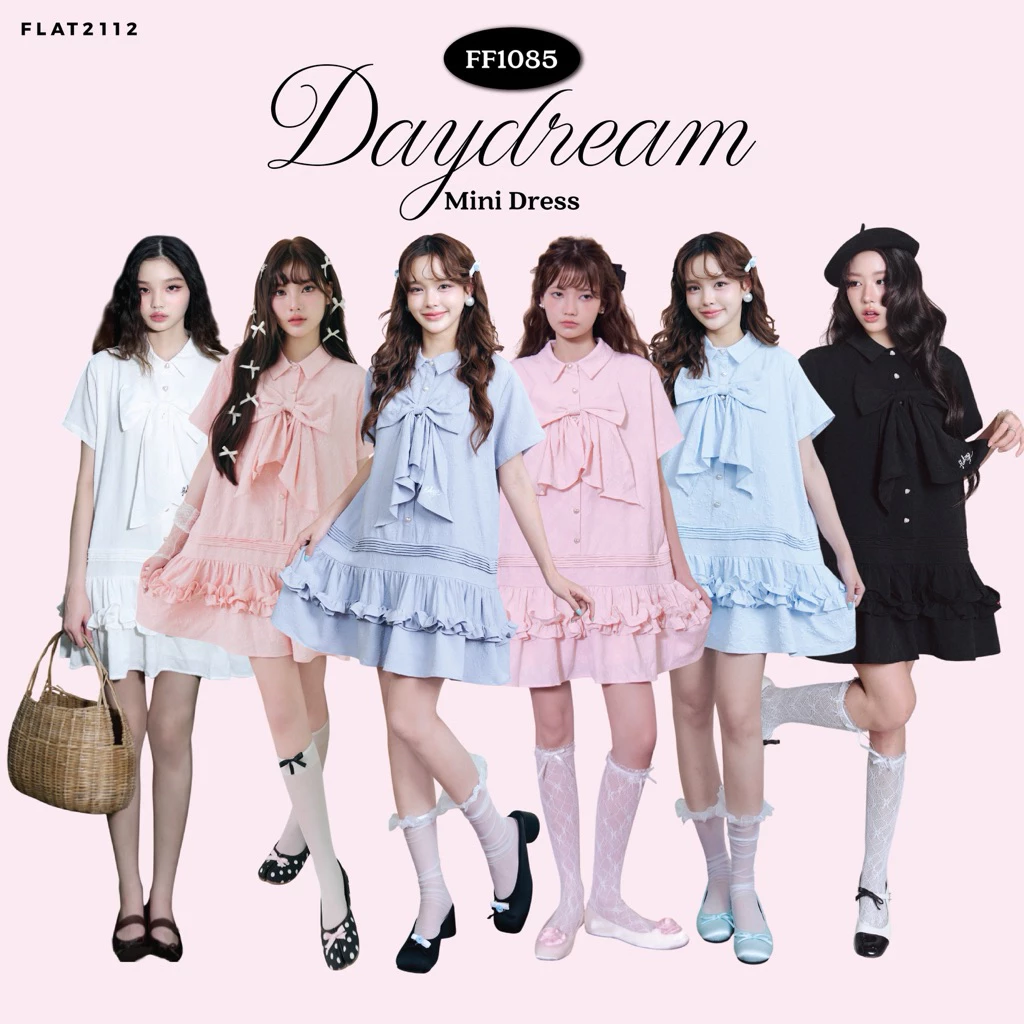 FLAT2112 : DAYDREAM MINI DRESS เดรสสั้น เดรสแขนสั้น ชุดออกงาน ชุดผู้หญิง แฟชั่นผู้หญิง (FF1085)
