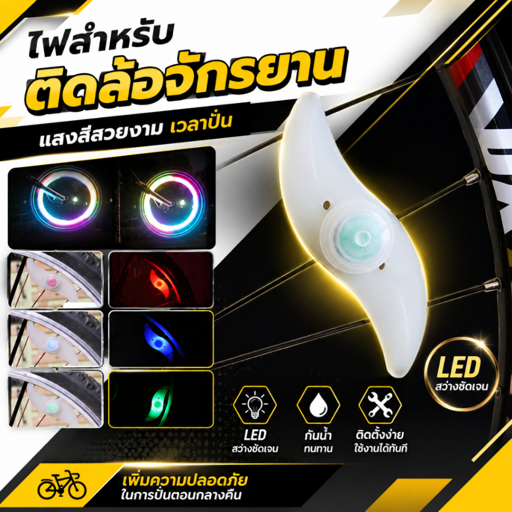 ไฟ LED ติดล้อจักรยาน ไฟติดล้อจักรยาน ไฟติดล้อ ติดตั้งง่าย กันน้ำ มีให้เลือก 3 สี (S168)