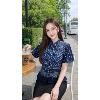 เสื้อคอจีน ลายไทยกระดุมมุก งานมาใหม่