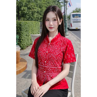 เสื้อคอจีน ลายไทยกระดุมมุก งานมาใหม่