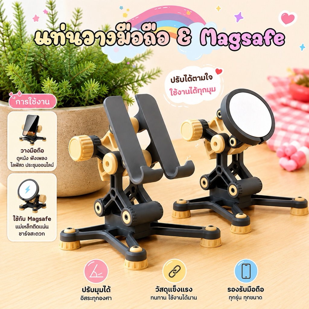 ขาตั้งมือถือ ปรับหมุนได้ 360° รองรับ MagSafe สำหรับ iPhone Standard แท่นวางมือถือตั้งโต๊ะ เลือกสีในแชท