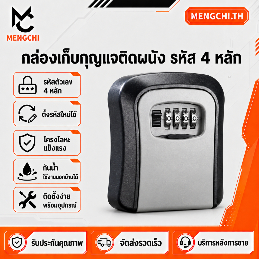 MENGCHI กล่องเก็บกุญแจรหัส 4 หลัก ติดผนังสำหรับบ้าน กล่องเก็บกุญแจกันน้ำ กันขโมย สำหรับช่างซ่อม