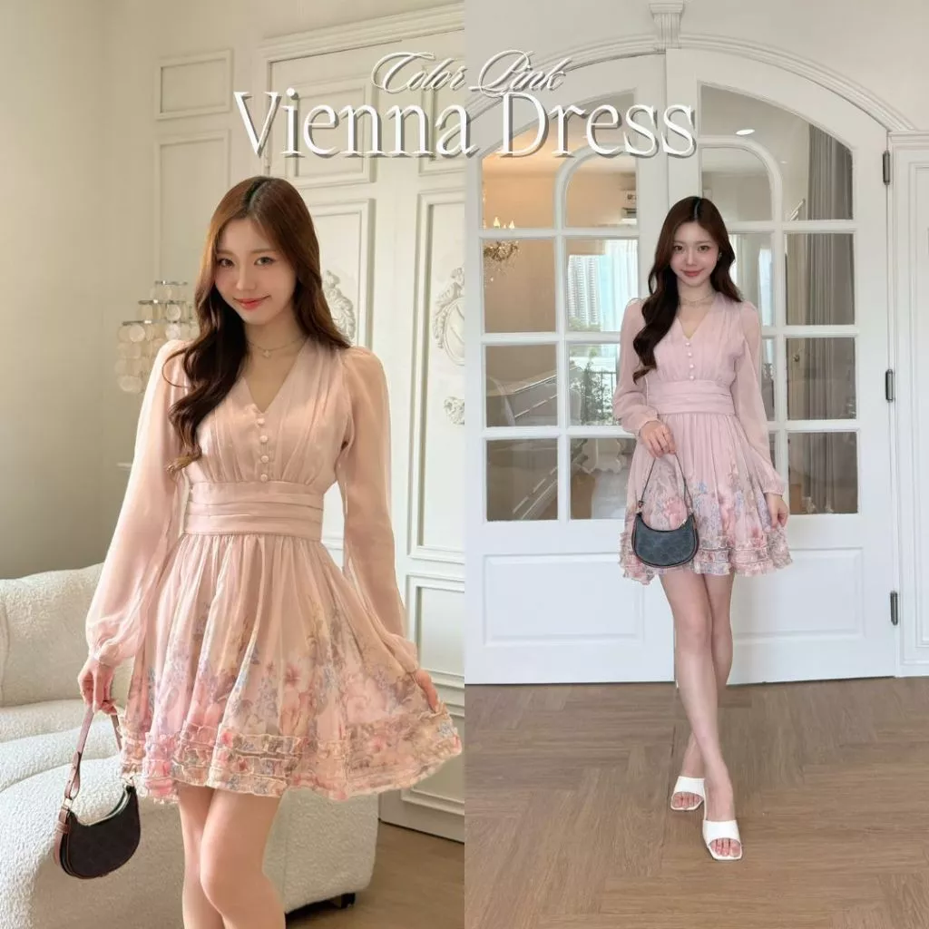 DR0553 LABELLE รุ่น Vienna Dress เดรสสั้นละมุน สีชมพู