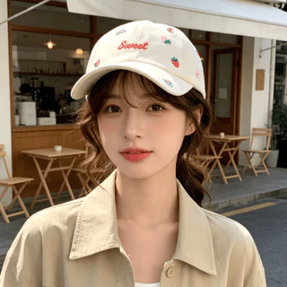 ♥️พร้อมส่ง🧢หมวกแก็ป Sweet น่ารัก สีสดใส มีสายปรับขนาด สตรอว์เบอร์รี รุ้ง