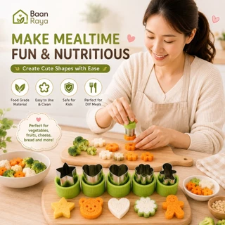 🥕🥦 ชุดแม่พิมพ์ตัดอาหาร สีเขียว ตัดผัก ผลไม้ แซนวิช ขนมปัง Bento BLW DIY Food Cutter Vegetable Fruit Cutter Baan Raya