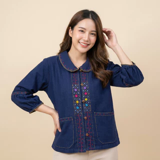 เสื้อคอบัวผู้หญิง คอบัวแขนกระดิ่ง ผ้าฝ้ายนุ่มมือปักมือเจ็ดสี งานเย็บดีสวยน่ารักไม่เหมือนใคร ใส่ทำงานใส่เที่ยวได้ทุกโอกาส