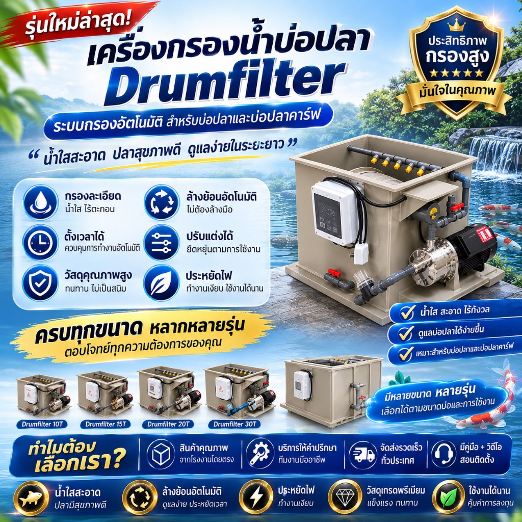 🏆 จัดเต็มทุกฟังก์ชัน! Drumfilter 10T รุ่นท็อปสแตนเลส 304 และรุ่นPPประหยัด เลือกตามงบประมาณ กันการกัดกร่อนทุกระดับ กรองละ