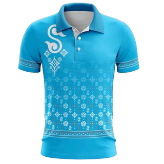 เสื้อวันแม่ เสื้อโปโลลายไทยสีฟ้า มี4ลาย