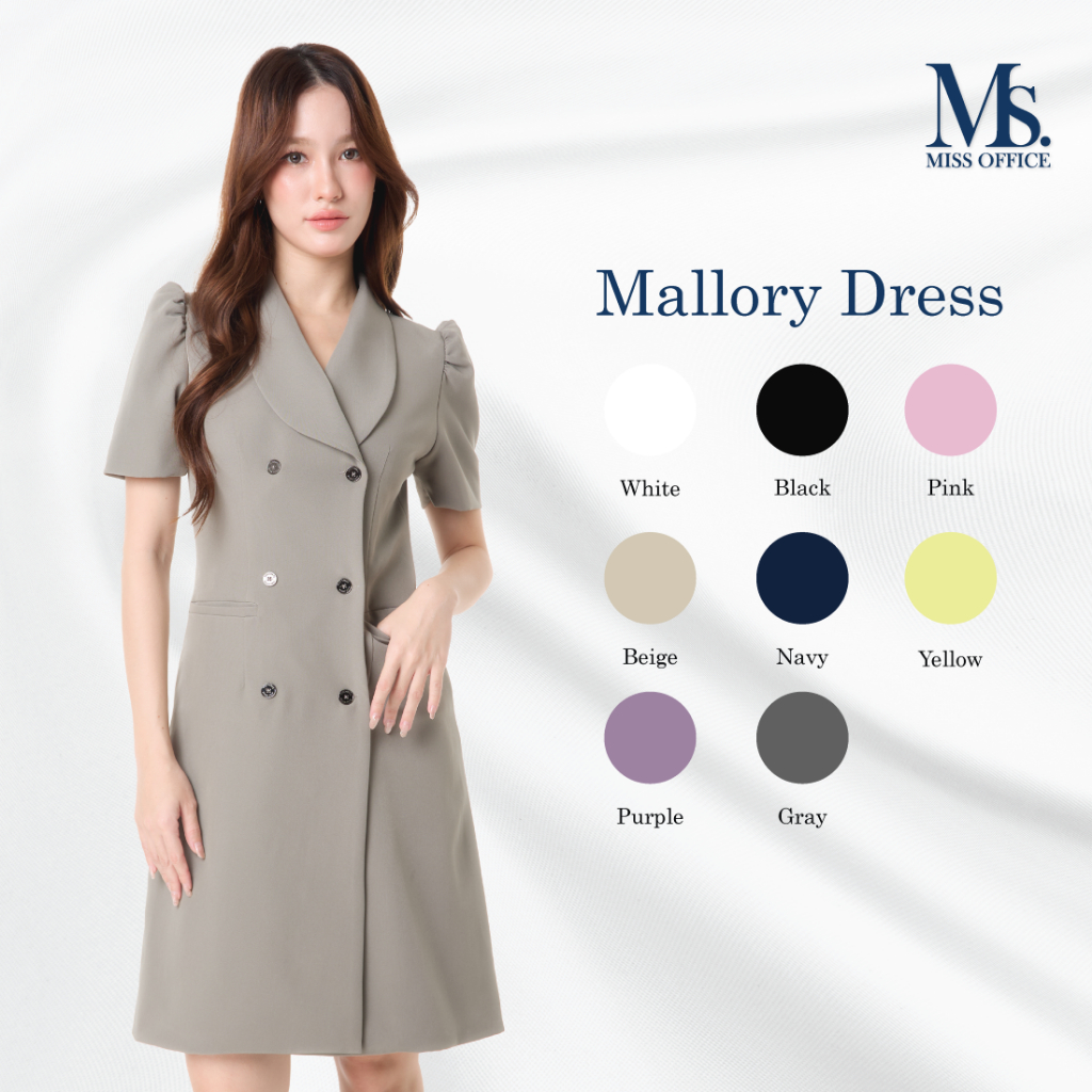 Miss office เดรสปกกล้วยมีเเขนเเต่งเเขนพอง (MD-095)