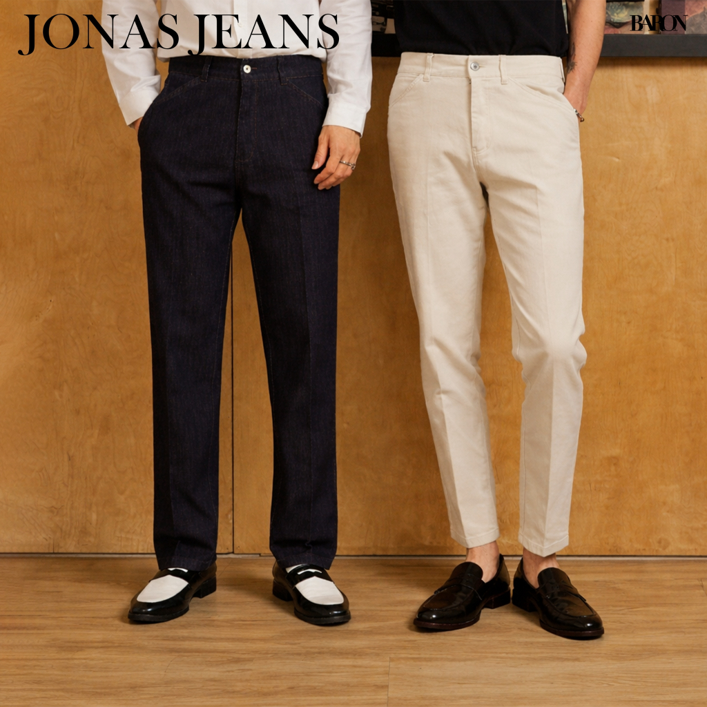 BARON JONAS Jeans – กางเกงยีนส์ผ้าดิบ เอวยางยืดกระบอกเล็ก สียีนส์เข้ม (Dark Indigo)