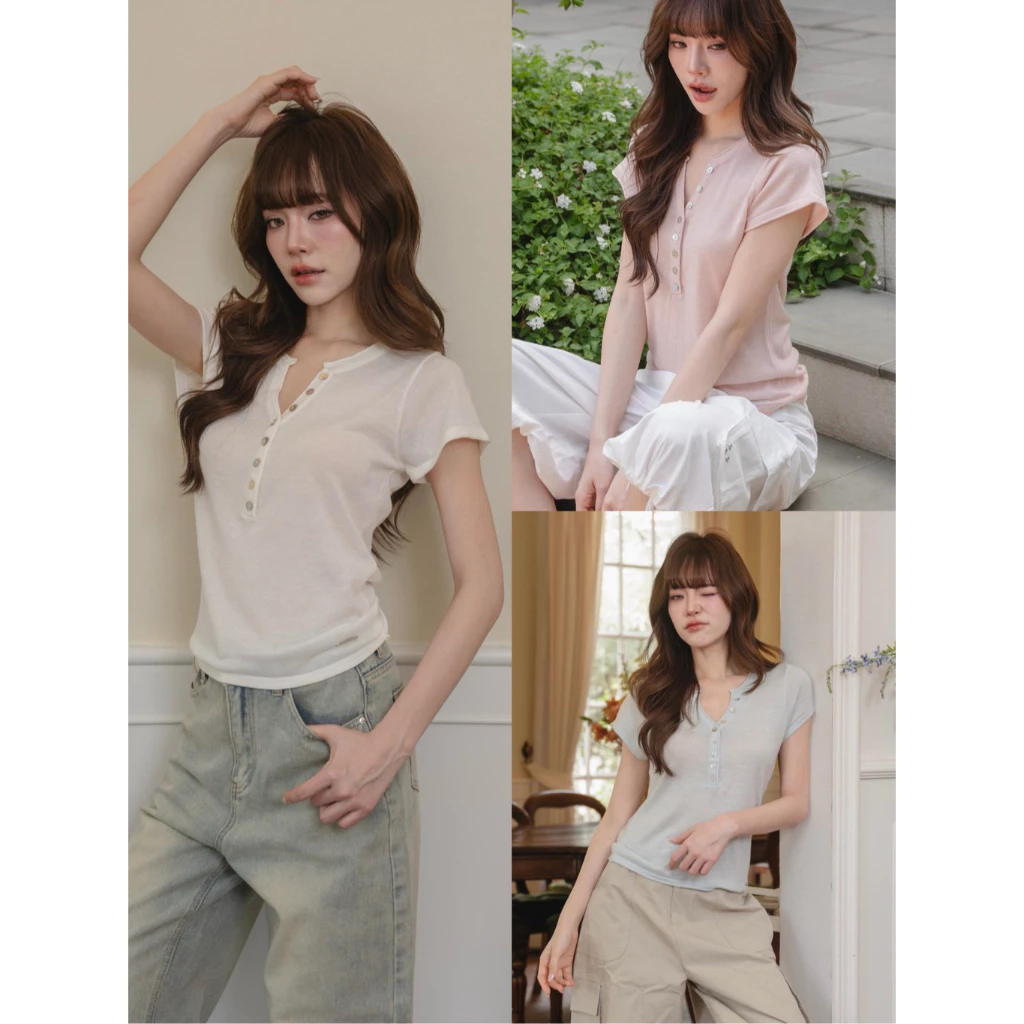 (Pre 7-12 days เฉพาะสี White) Sumwear.bkk - Fairy top เสื้อแขนสั้นแต่งกระดุม