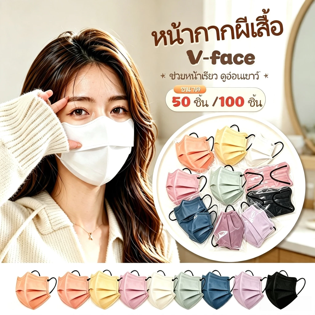 🔥พร้อมส่งไทย🔥 50/100 ชิ้น หน้ากาก 3D ทรงปีกผีเสื้อ ปรับรูปหน้าเรียว กรอง 3 ชั้น กันฝุ่น PM2.5 แยกบรรจุ สวมใส่สบาย