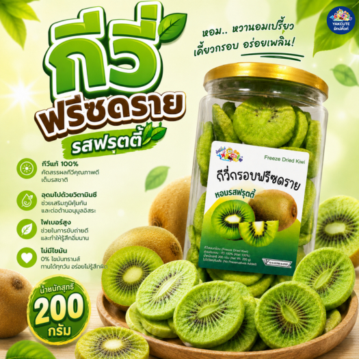 กีวี่ ฟรีซดราย หวาน เปรี้ยว รสฟรุตตี้ ผลไม้แท้ 100% มีอย.ไทย สะดวก พร้อมทาน  ขนาด 200กรัม พร้อมส่ง