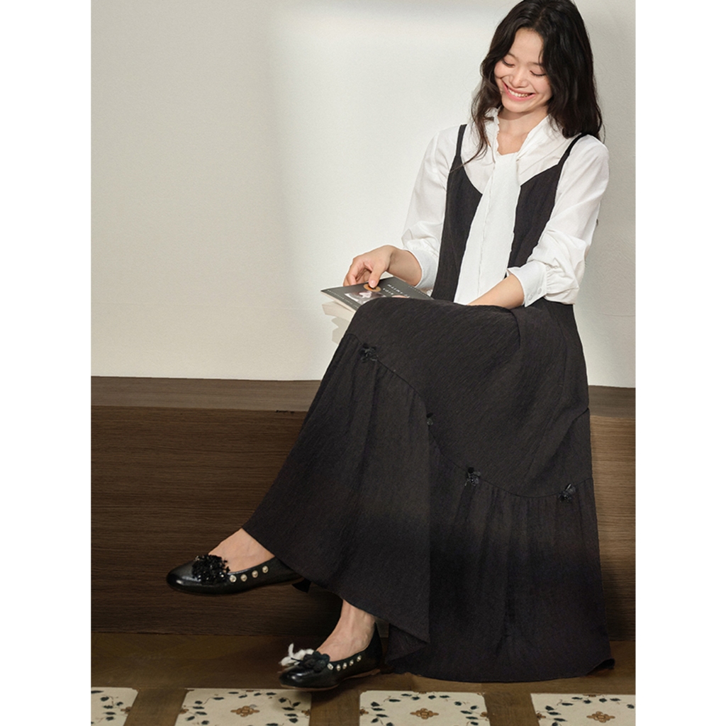 [Preorder] KUOSE : Black Pinafore Maxi Dress