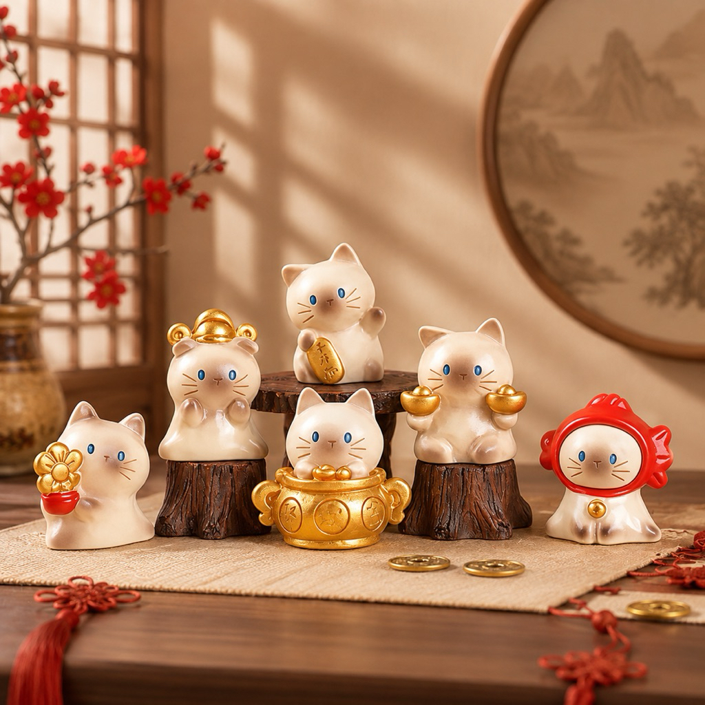 ตุ๊กตาแมวนำโชคมินิ 【 เซ็ต 6 ชิ้น 】 แมวมงคล MZ-2 เสริมทรัพย์ เงินทอง ความเฮง ของแต่งตกแต่งบ้านและโต๊ะทำงาน มี 6 แบบ