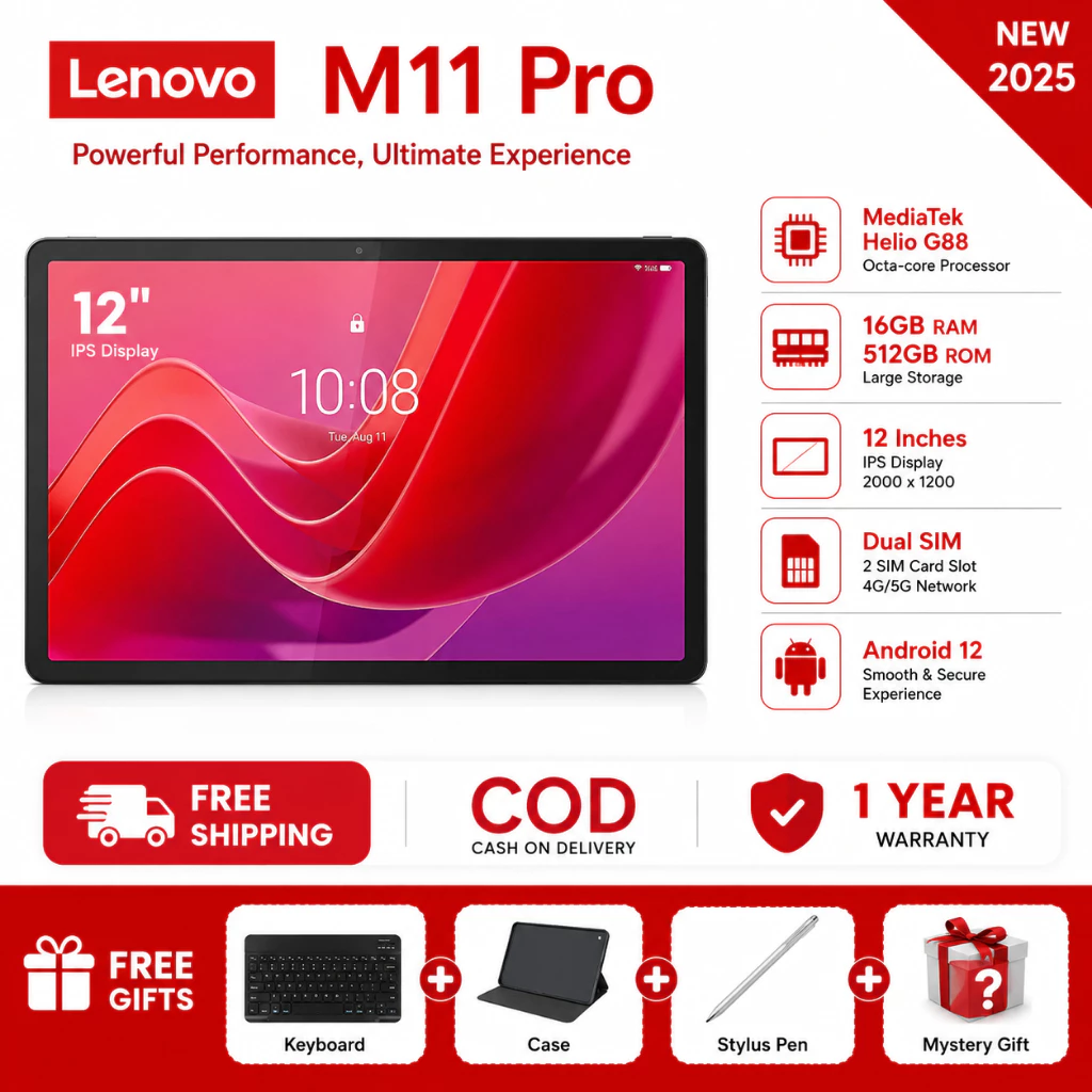 🔥 Lenovo Tab M11 2025 | 16GB+512GB | 4G/5G + WiFi | Android 12 | แถมคีย์บอร์ด | ส่งฟรี 🎁