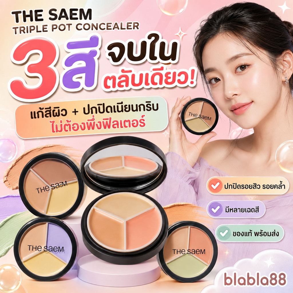 (มีส่งด่วน) The Saem Cover Perfection Triple Pot Concealer 4.5g × 3 สี คอนซีลเลอร์ 3 ช่อง ปรับสีผิวเนียนกริบในตลับเดียว