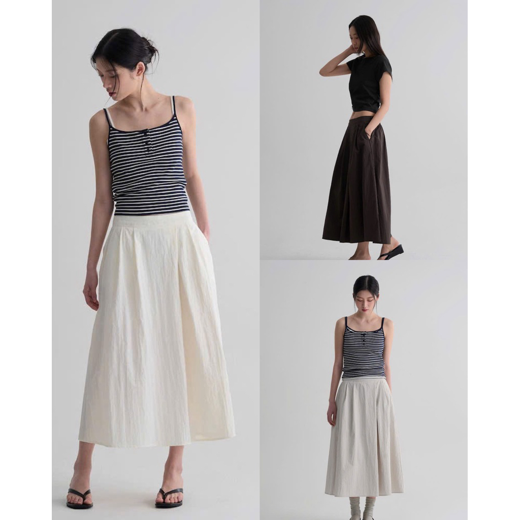 8 seconds Skirt กระโปรง ผ้าร่ม เอวยืด แต่งจีบหน้า มีซับใน สะโพกปล่อย งานแท้