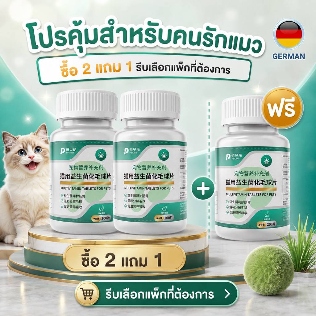 เม็ดช่วยขับก้อนขนแมว พร้อมโปรไบโอติก ดูแลจากภายใน 200 เม็ด