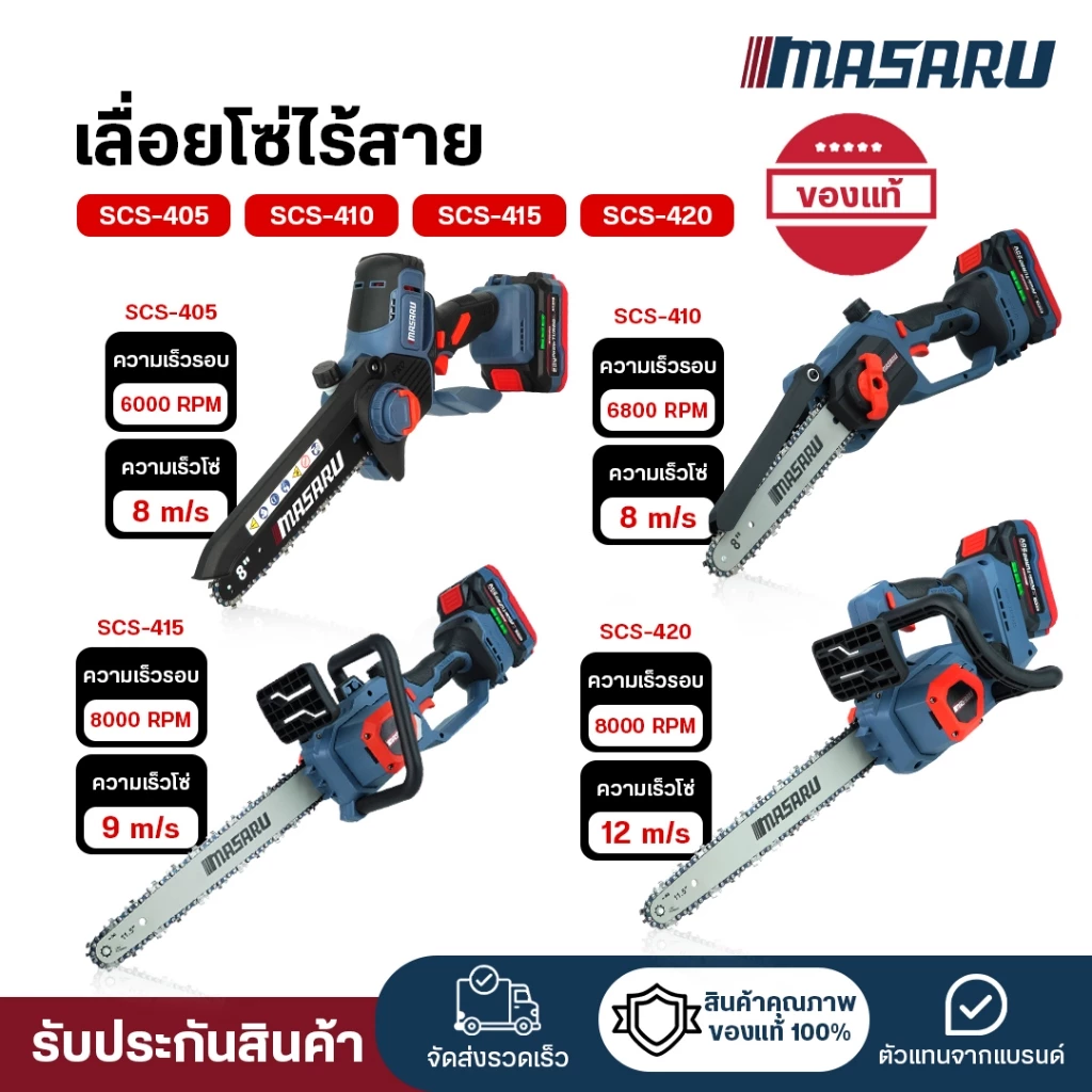(ถูกสุด) MASARU เลื่อยไร้สาย 11.5นิ้ว SCS ทุกรุ่น เลื่อยโซ่ไฟฟ้า เลื่อยแบตเตอรี่ ประกัน 1 ปี