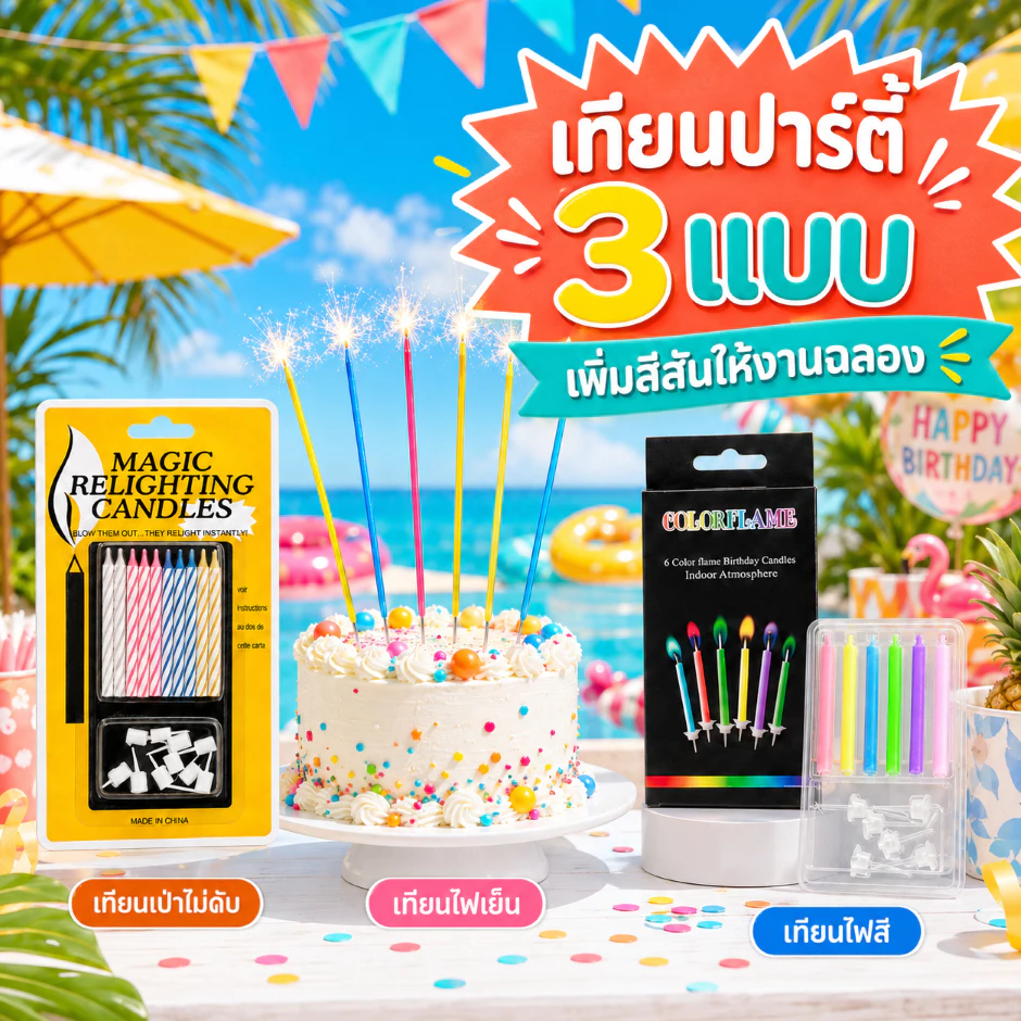 🕯️🎂 เทียนวันเกิด เทียนเปลวไฟเปลี่ยนสี เทียนเป่าไม่ดับ เทียนสปาร์ค Sparkling candles (มีประกายไฟ) 🌟✨