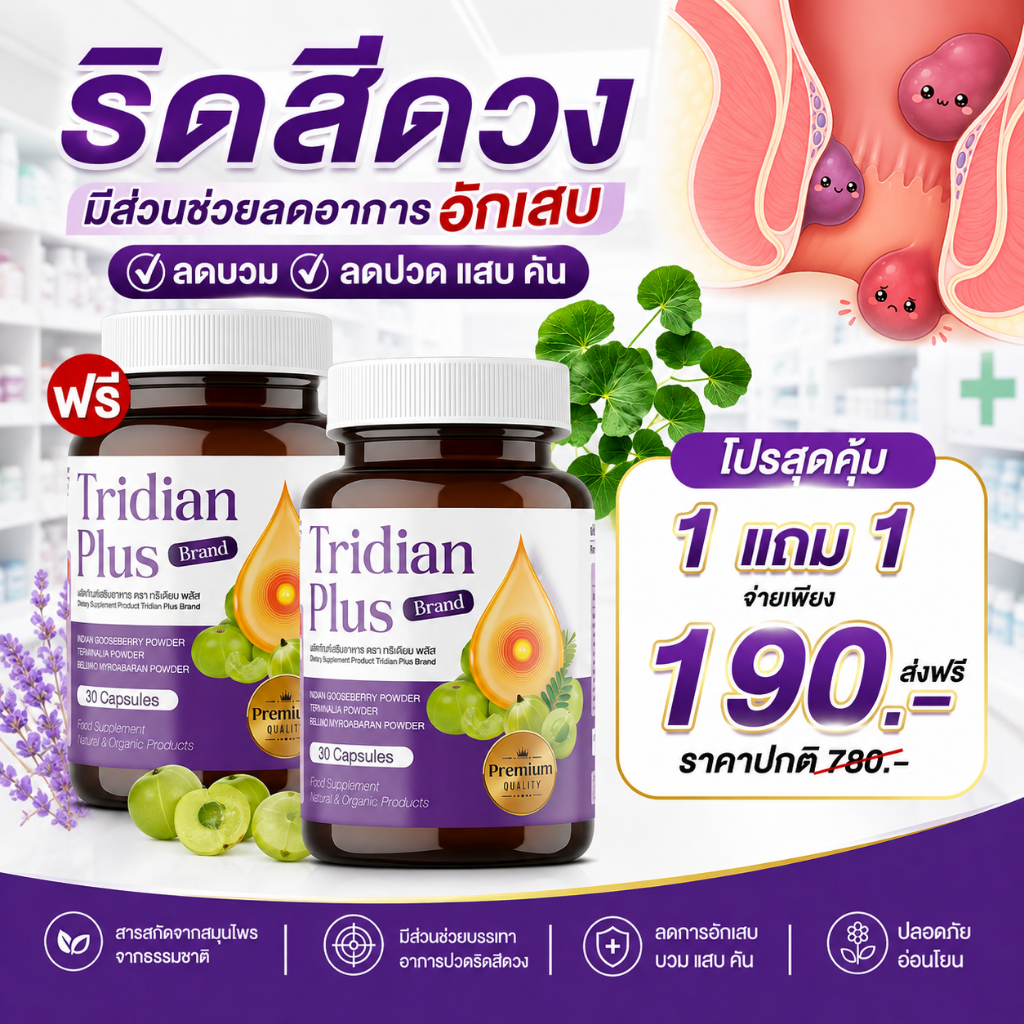 Tridian Plus++ ช่วยลดบวม ริดสีดวง ไม่ต้องทนเจ็บ( MMC99ของแท้ จากบริษัท ) Official Storeของแท้100%