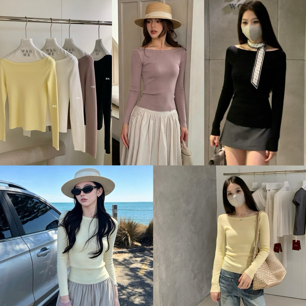10699# เสื้อคอกว้างแขนยาว เนื้อผ้าไหมพรมอย่างดี ทรงสวย TAG:WG.WE