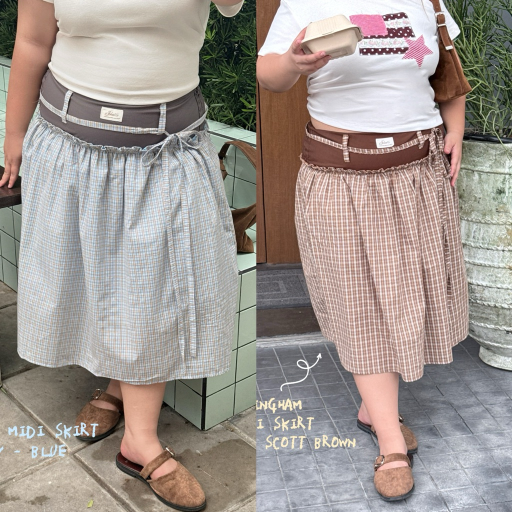 Joliese | Gingham midi skirt กระโปรงลายสก็อตสาวอวบ