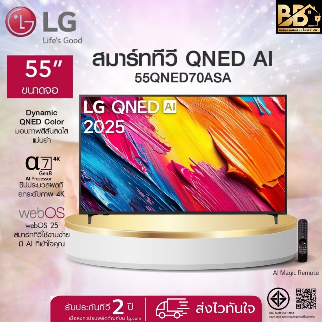 LG ทีวี 55" LG QNED AI QNED70 4K Smart TV 2025 รุ่น 55QNED70ASA ทีวีขนาด 55 นิ้ว