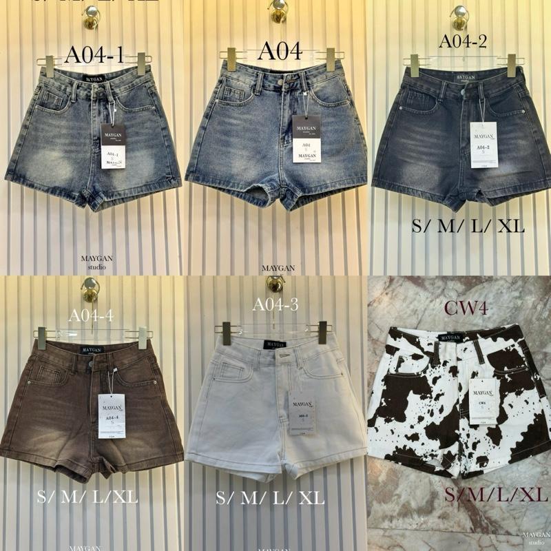Double - DBMG03 Short Denim กางเกงยีนส์ขาสั้นสีฟอก