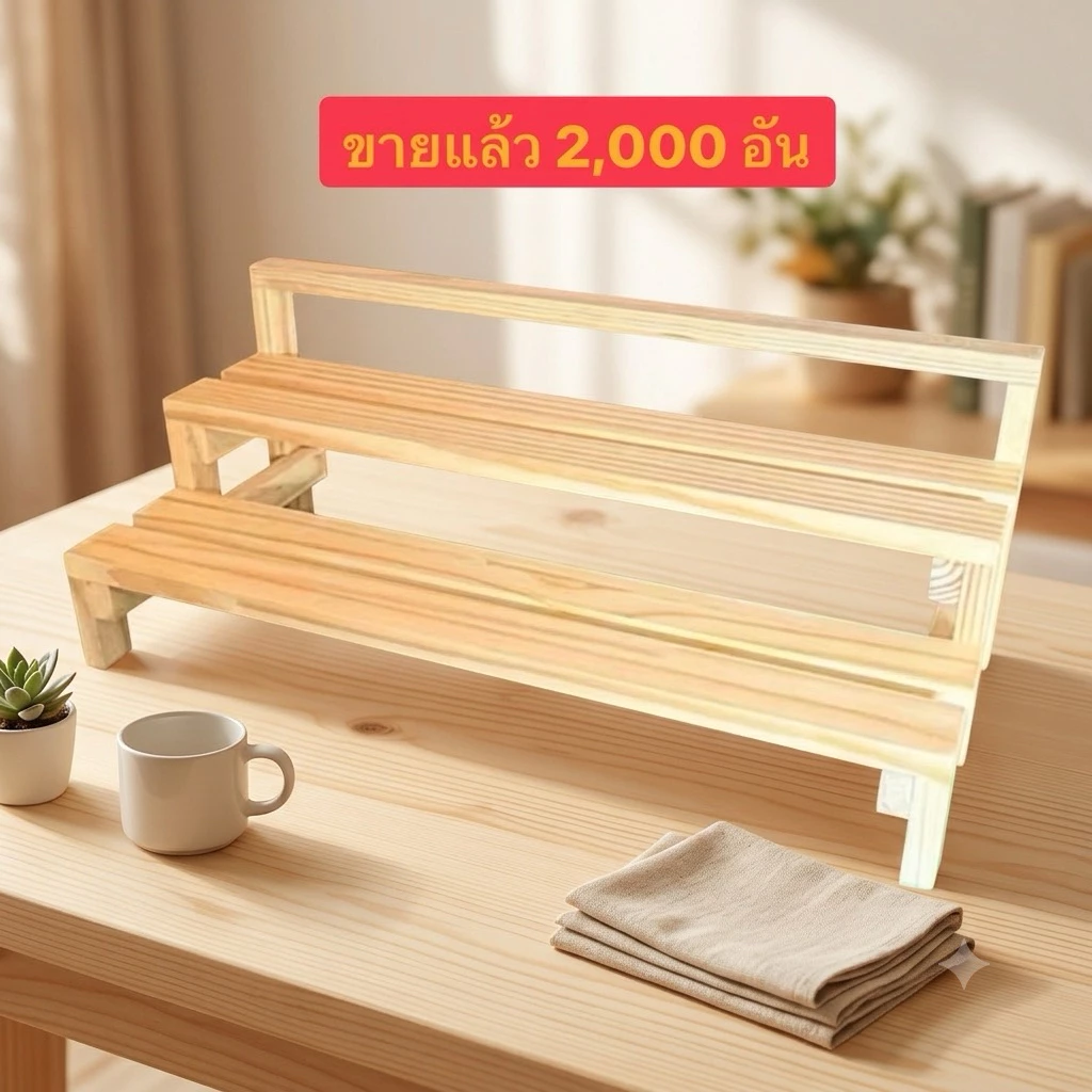 👉ไม้วางสิ่งของ ชั้นขั้นบันไดวางต้นกระบองเพชร วางของโชว์ต่างๆ มินิมอล ไม้สนแท้ ขนาดกxยxส18x32x15Cm. AS02-2*32 ขายดี