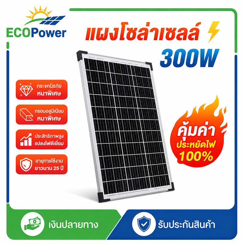 แผงโซล่าเซลล์ 12v ชุดแผงโซลาร์เซลล์ 300W พร้อมคอนโทรลเลอร์ 30A โซล่าชาร์จเจอร์ กระจกนิรภัย ปี สำหรับบ้านรถแคมป์