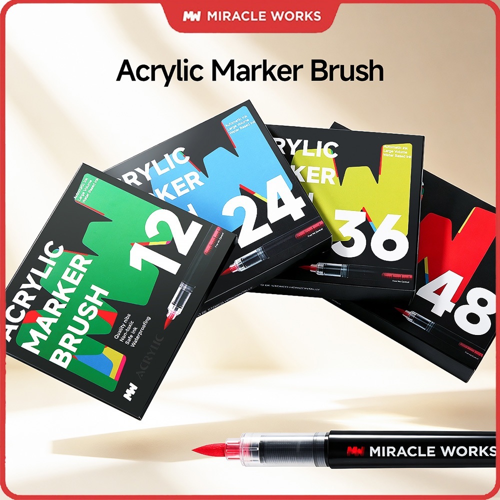 MW ปากกามาร์กเกอร์สีอะคริลิกหัวพู่กัน ปากกาแอคริลิกแบบไหลตรง