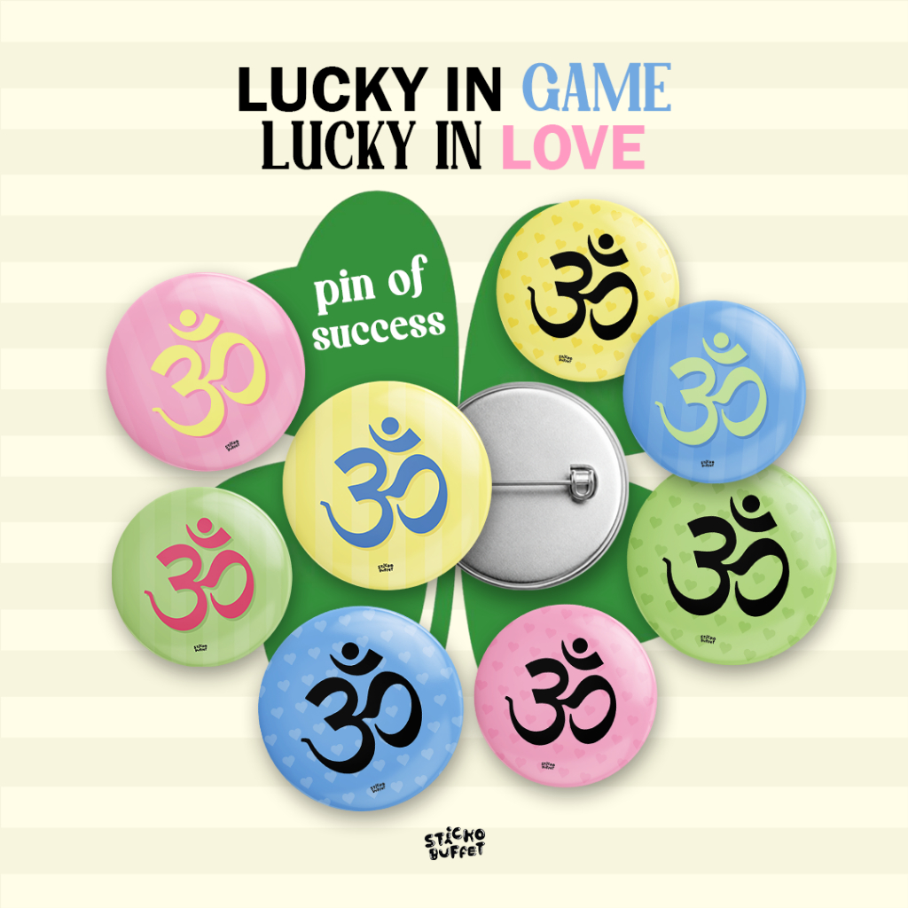 เข็มกลัดมงคล Lucky in Game ขนาด 32,58 mm. Ganesha เข็มกลัดสายมู สีสันน่ารัก Button Badges | STICKO B