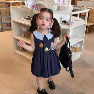 PRINCESS KESLI ชุดเดรสเด็กผู้หญิง แขนกุด สีน้ำเงิน กระต่าย ชุดเดรสฤดูร้อนรุ่นใหม่ 1-9 ปี