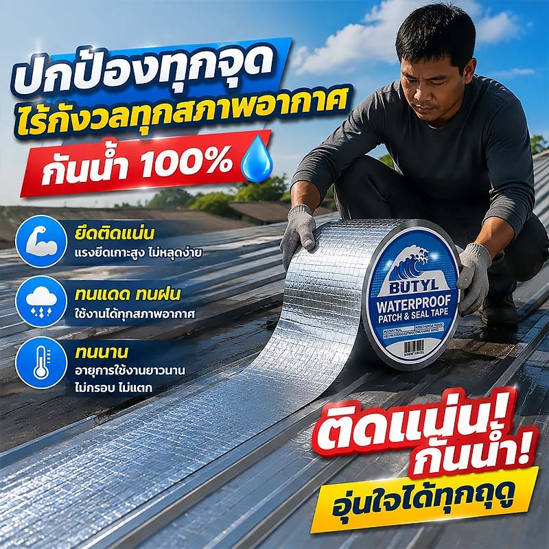 เทปบิวทิล เทปกาวกันน้ำรั่วซึม เทปซีลอเนกประสงค์ ทนแดดทนฝน แข็งแรงติดทนนาน