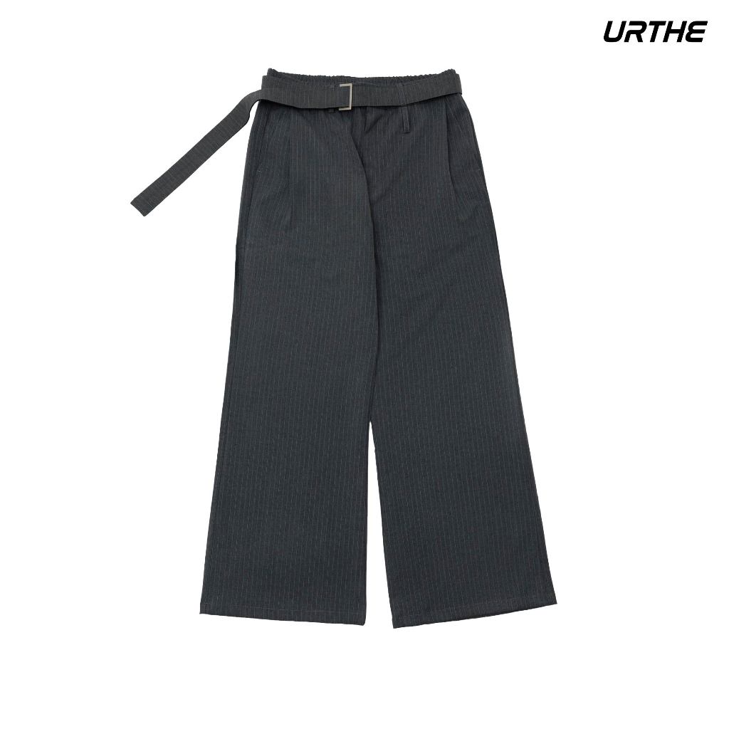 URTHE - กางเกงขายาว ลายทาง รุ่น BELT WIDE PANTS