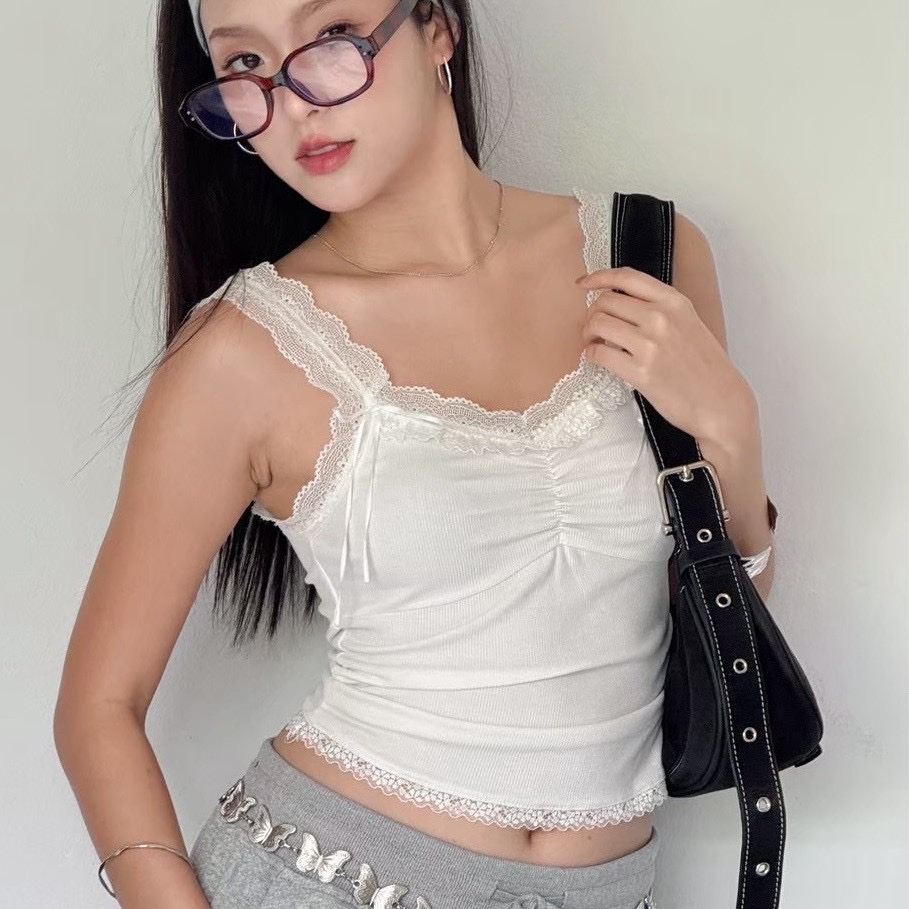 Choosedress  A1952  Lovie Lace Tank  สายเดี่ยว  ดีเทลโบว์ สายเเต่งขอบลูกไม้