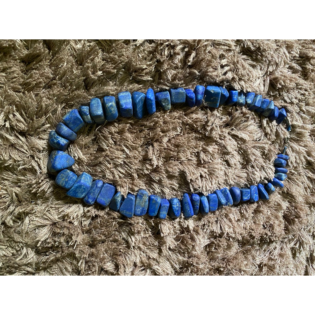 สร้อยคอหินแท้ ลาพิส (Lapis Lazuli) ตะขอเงินแท้ ยาว 11“