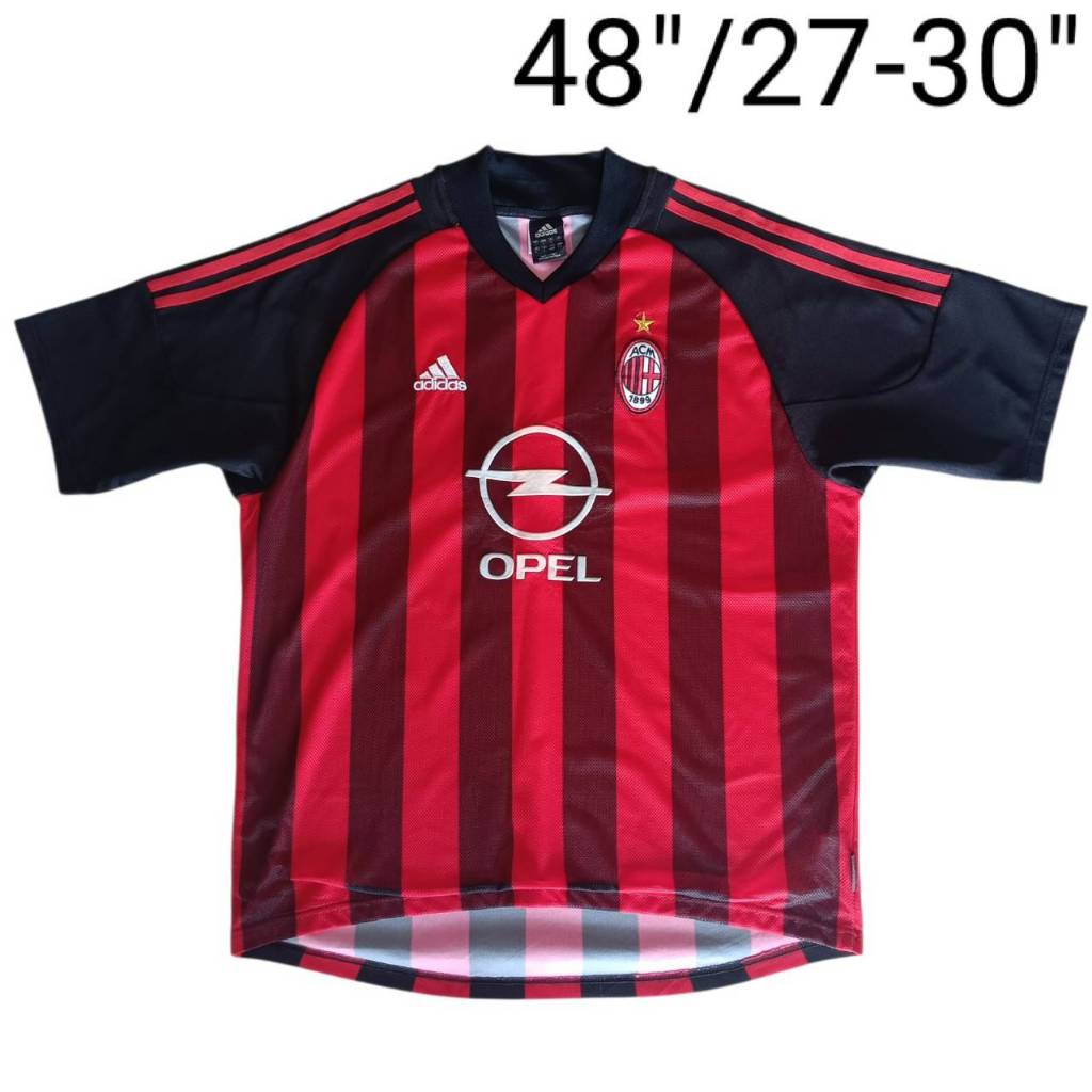 เสื้อบอลแท้ทีม AC Milan รุ่นทีมเหย้า รุ่นปี 2002-2003 ป้ายคอไซส์ L มือสอง สภาพดีมาก วัดหน้าผ้าอก 48"