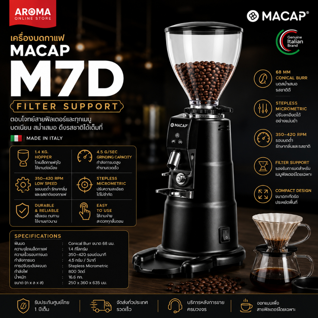 Aroma x Macap M7D Black(filter support) เครื่องบดกาแฟ Macap M7D