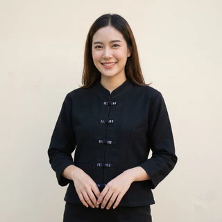 เสื้อผ้าฝ้ายชินมัยผู้หญิง คอจีนไทลื้อผ่าหน้า กระดุมตะกร้อด้นด้ายสีสวยๆ งานเย็บประณีต มาพร้อมงานเดินเส้นที่เป็นเอกลักษณ์