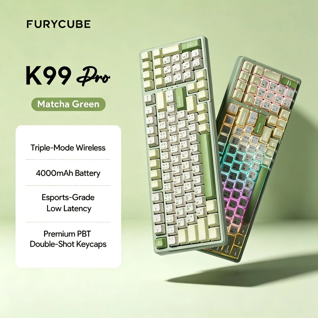คีย์บอร์ดแมคคานิคอลไร้สาย FURYCUBE K99 PRO 99 ปุ่ม 3 โหมด ฮอตปลั๊ก 3/5พิน ไฟ RGB แบต4000mAh รองรับ Windows Mac
