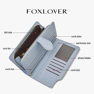 FOXLOVER กระเป๋าสตางค์ผู้หญิง แบบยาว ผ้าเดนิม ช่องใส่การ์ด 10ช่อง กันน้ำ ฟรีกล่องของขวัญ