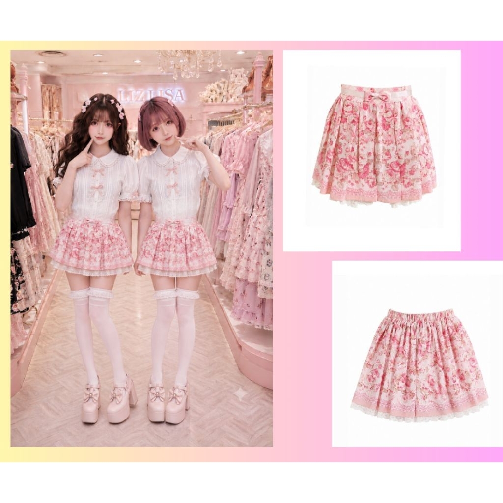 กระโปรงกางเกง แบรนด์ Lizlisa มือ 1 ของใหม่ เอ็นห้อย ลายดอกไม้ LIZ LISA แท้ สีชมพูละมุน 🌸ญี่ปุ่นแท้