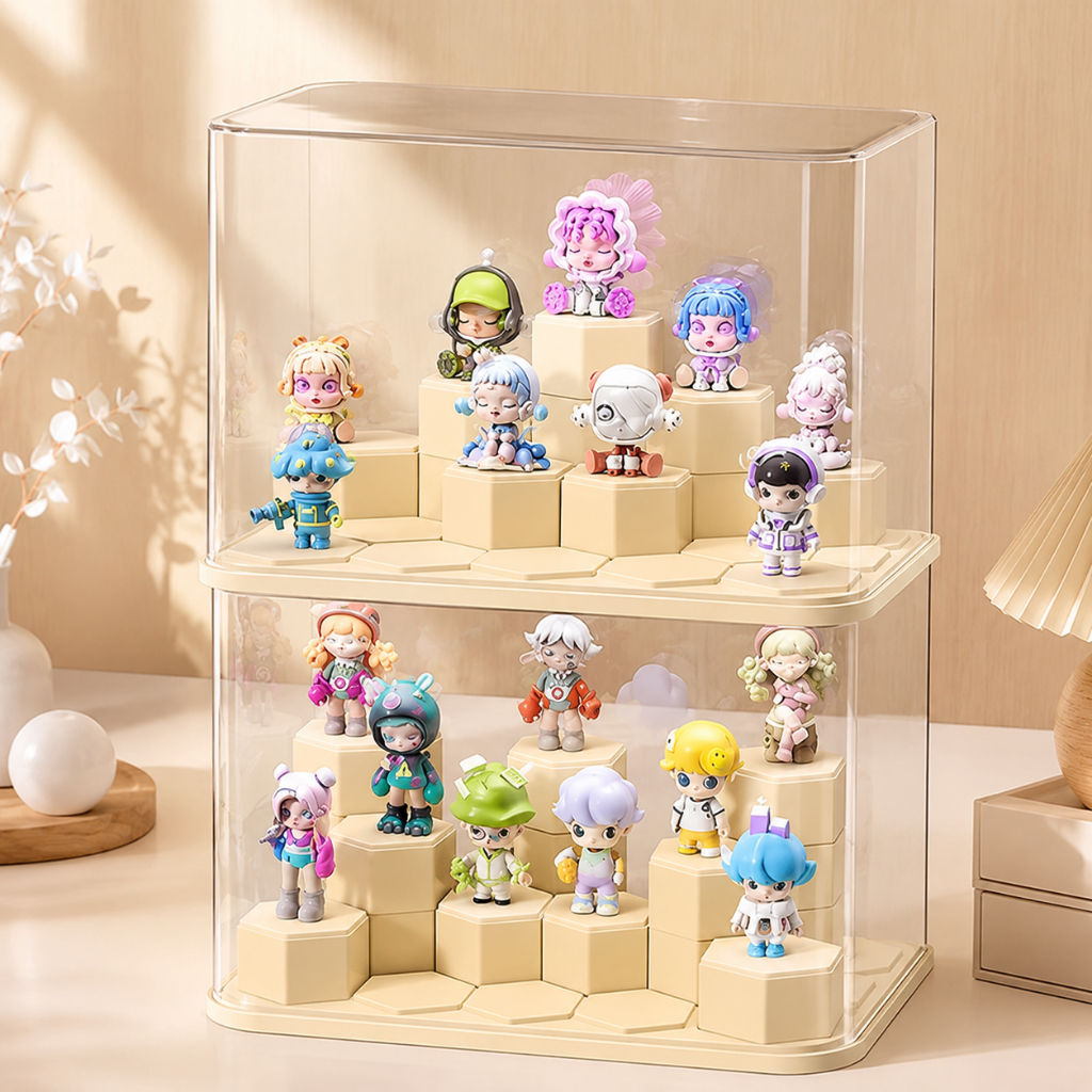 Tidy กล่องใส่โมเดล ตู้โชว์ฟิกเกอร์ Art Toy แบบขั้นบันได DIY โปร่งใส มีฝาครอบ ช่วยลดฝุ่น จัดโชว์ของสะสม